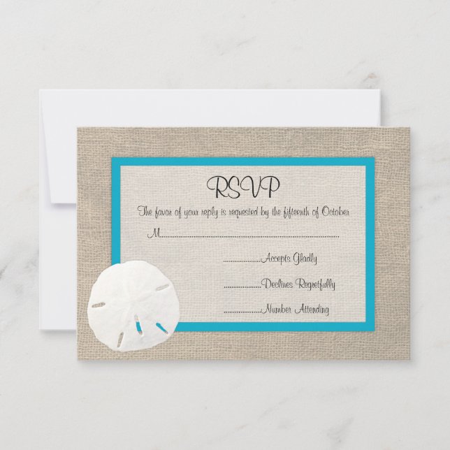 Sand Dollar Beach Wedding RSVP card Malibu (Front)