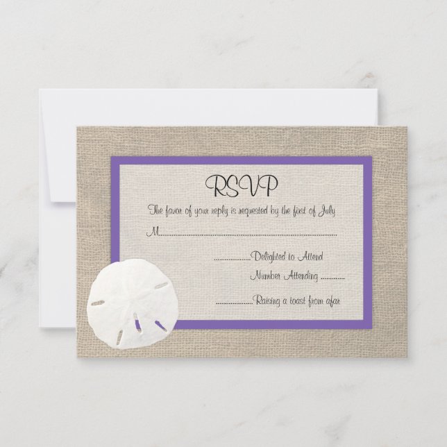 Sand Dollar Beach Wedding RSVP card Purple (Front)