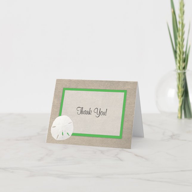 Sand Dollar Beach Wedding Thank You Card - Green (Front)