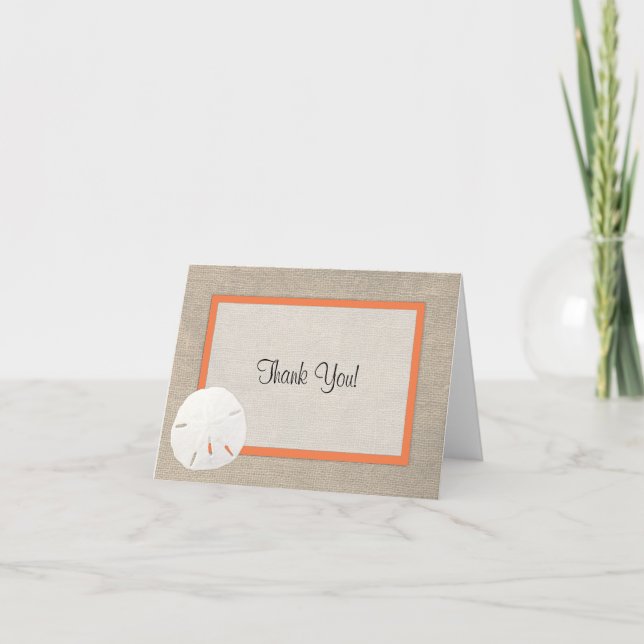 Sand Dollar Beach Wedding Thank You Card - Orange (Front)