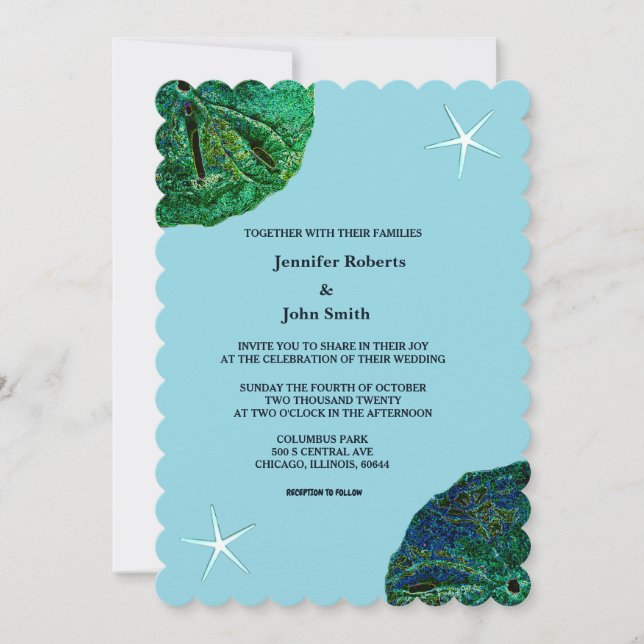 Sand Dollar Blue Sanddollar Beach Starfish Wedding Invitation (Front)