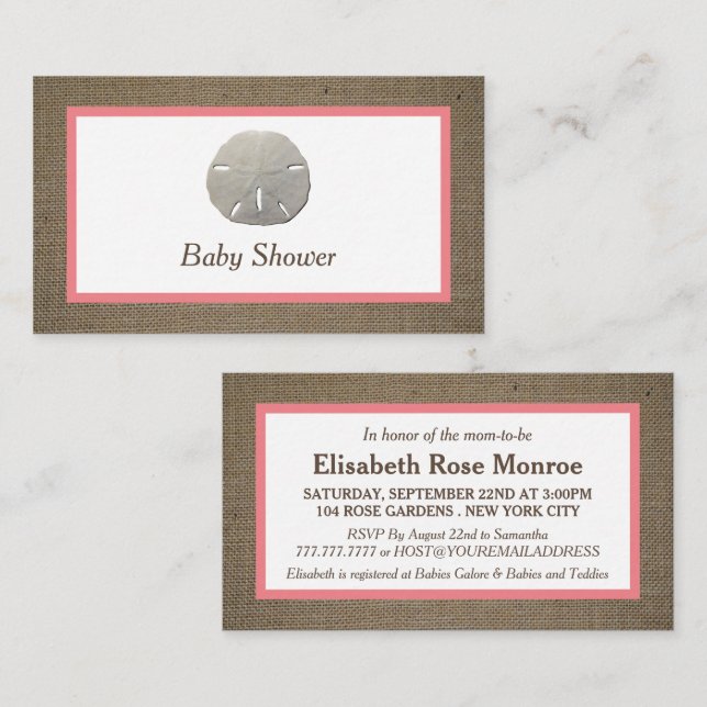 Sand Dollar & Burlap Baby Shower Ticket Invitation (Front/Back)