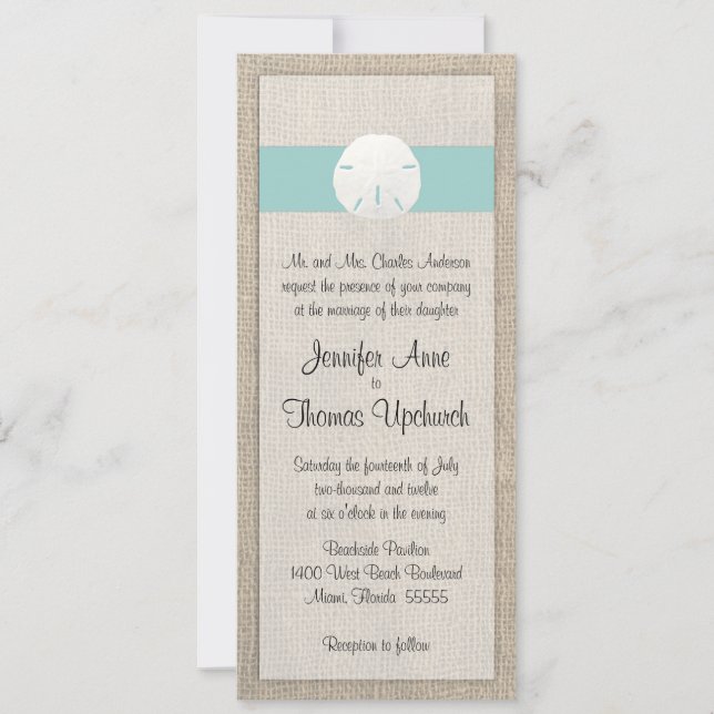 Sand Dollar & Burlap Beach Wedding Invitation (Front)
