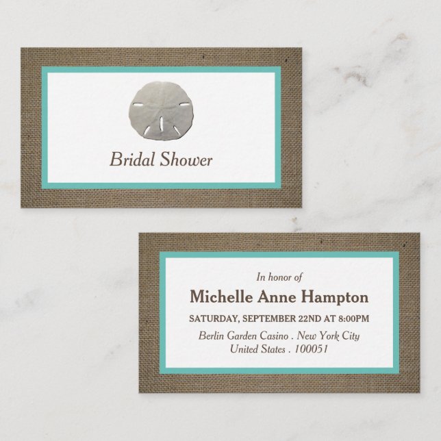 Sand Dollar & Burlap Bridal Shower Ticket Invite (Front/Back)
