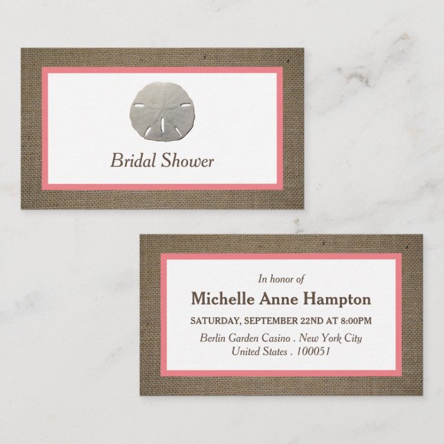 Sand Dollar & Burlap Bridal Shower Ticket Invite (Front/Back)