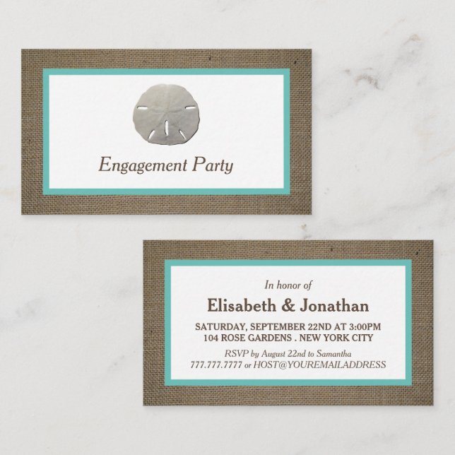Sand Dollar & Burlap Engagement Party Ticket (Front/Back)