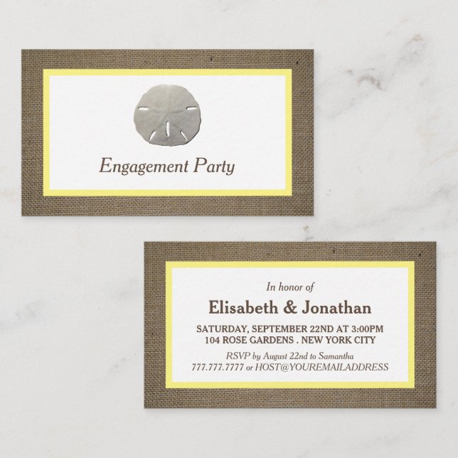 Sand Dollar & Burlap Engagement Party Ticket (Front/Back)