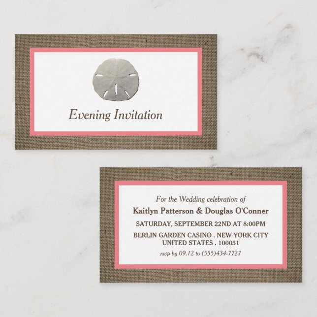 Sand Dollar & Burlap Evening Event Ticket Invite (Front/Back)