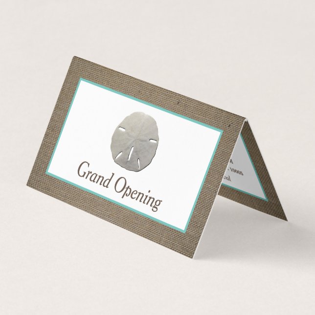 Sand Dollar & Burlap Grand Opening Ceremony Card (Front)
