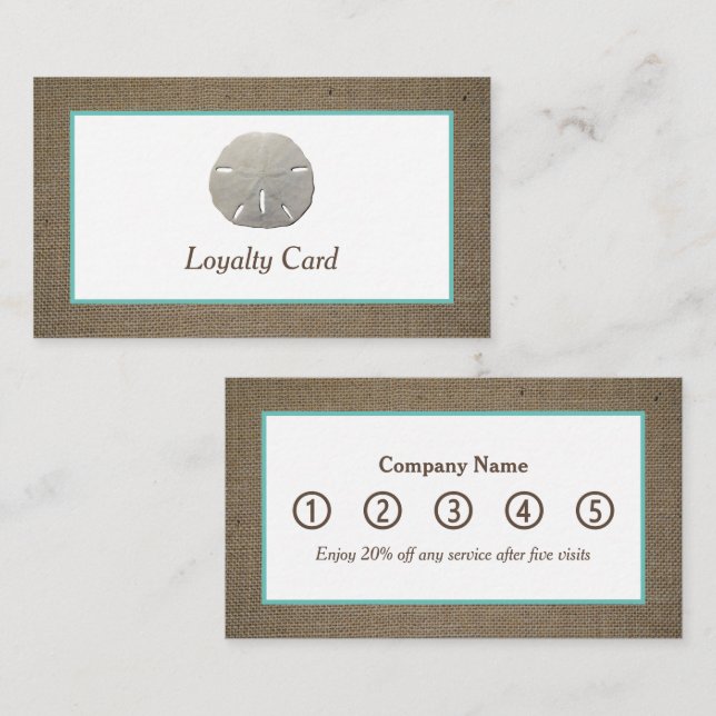 Sand Dollar & Burlap Loyalty Card (Front/Back)