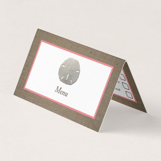 Sand Dollar & Burlap Menu Selection Card (Front)