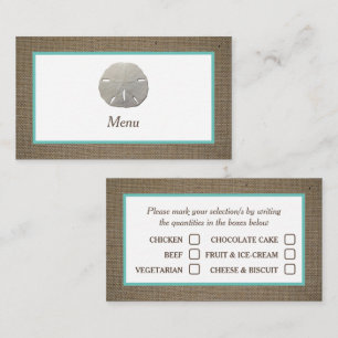 Sand Dollar & Burlap Menu Selection Card