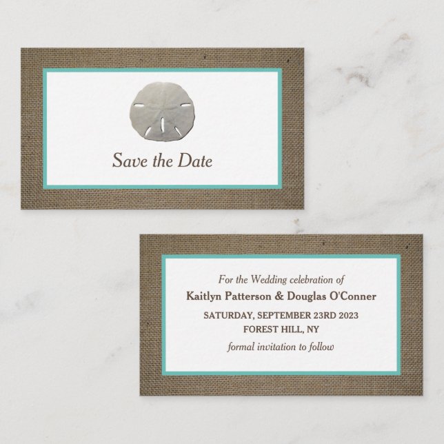 Sand Dollar & Burlap Save The Date Card (Front/Back)