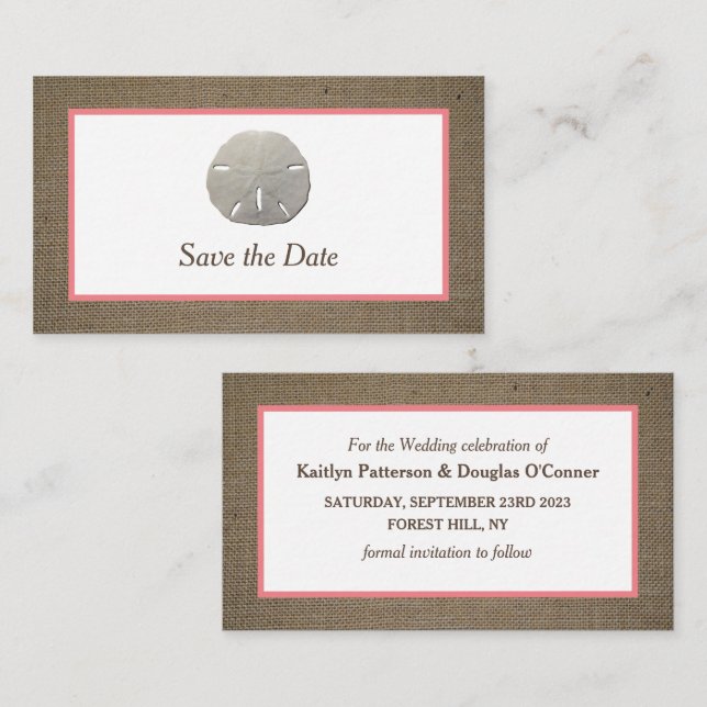 Sand Dollar & Burlap Save The Date Card (Front/Back)