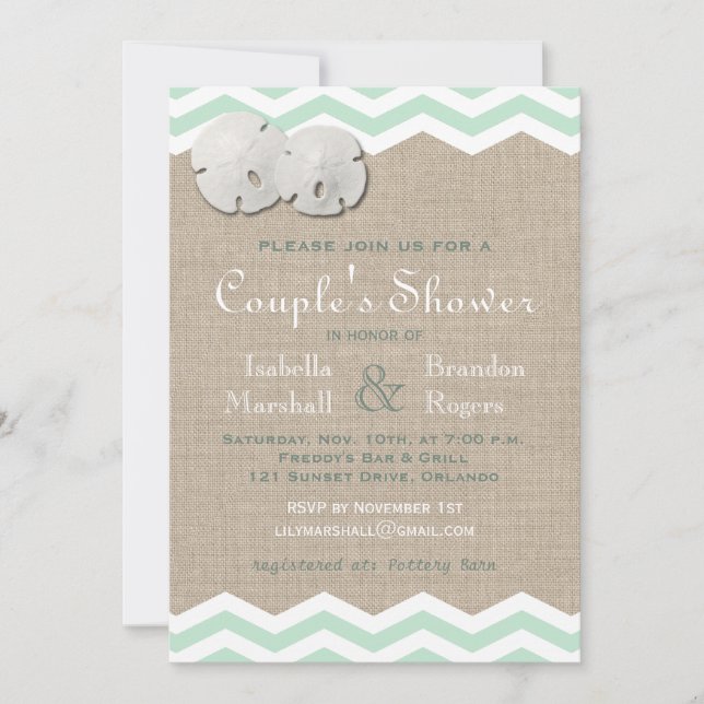 Sand Dollar & Chevron Couple's Shower Invite (Front)
