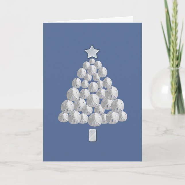 Sand Dollar Christmas Tree (blue) Holiday Card (Front)
