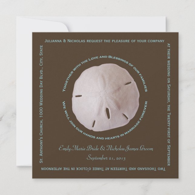 Sand Dollar Cube Text Design Wedding Invitation (Front)