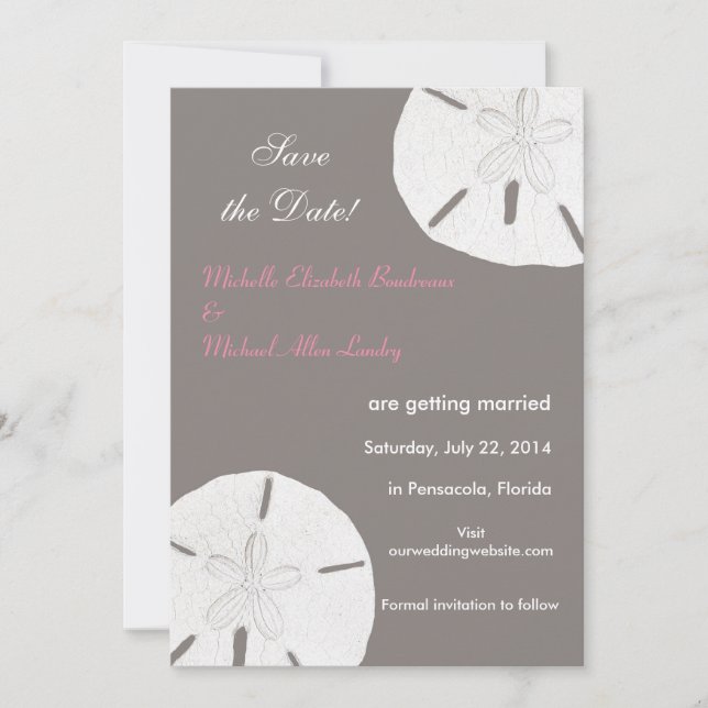 Sand Dollar Grey Pink Save the Date (Front)