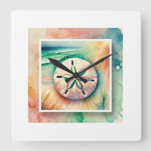 Sand Dollar in the Light 060824AREF122 - Watercolo Square Wall Clock