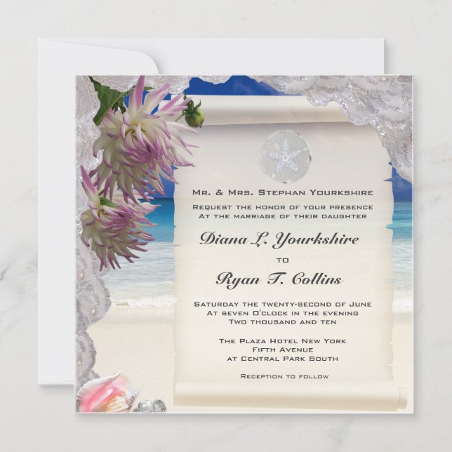 Sand Dollar & Lace Tropical Invitation (Front)