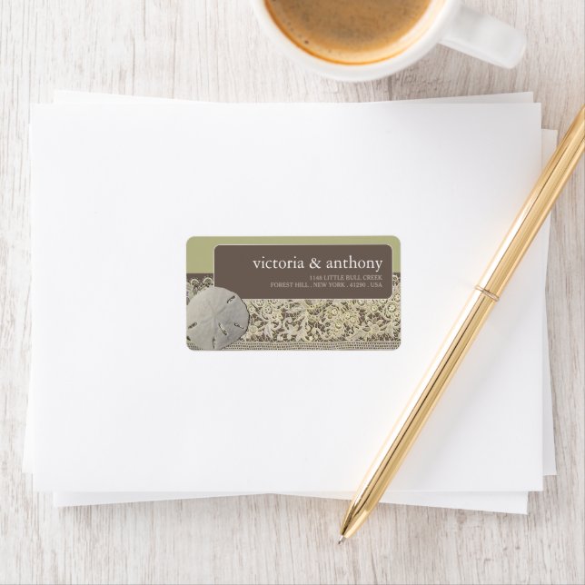 Sand dollar Lace, Vintage Beach Wedding Label (Insitu)