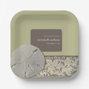 Sand dollar Lace, Vintage Beach Wedding Paper Plate