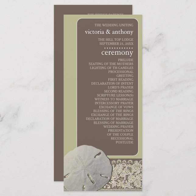 Sand dollar Lace, Vintage Beach Wedding Programme (Front/Back)