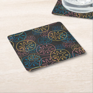 Sand Dollar Lines Red Yellow Blue Square Paper Coaster