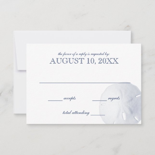 Sand Dollar Navy Blue Wedding RSVP (Front)