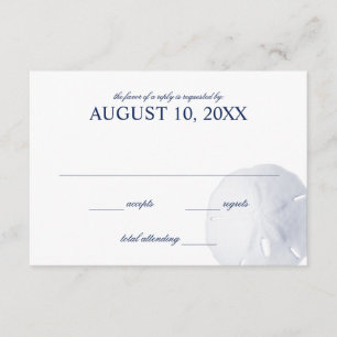 Sand Dollar Navy Blue Wedding RSVP Card