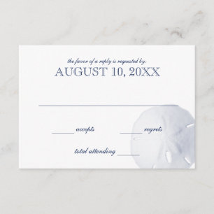 Sand Dollar Navy Blue Wedding RSVP Card