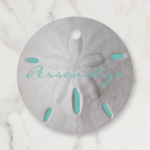 Sand dollar ocean beach summer turquoise white favour tags