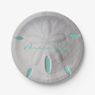 Sand dollar ocean beach summer turquoise white   paper plate