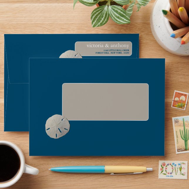 Sand dollar, Ocean Blue Beach Wedding Envelope (Desk)