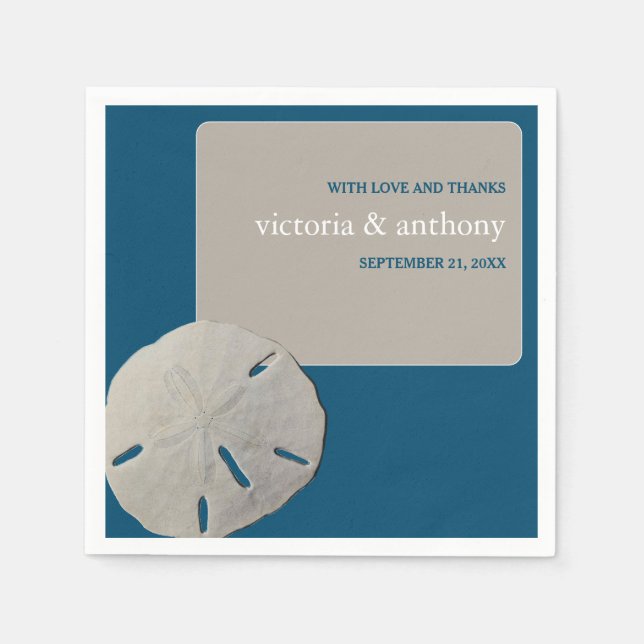 Sand dollar, Ocean Blue Beach Wedding Napkin (Front)