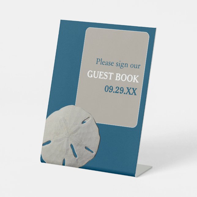 Sand dollar, Ocean Blue Beach Wedding Pedestal Sign (Front)