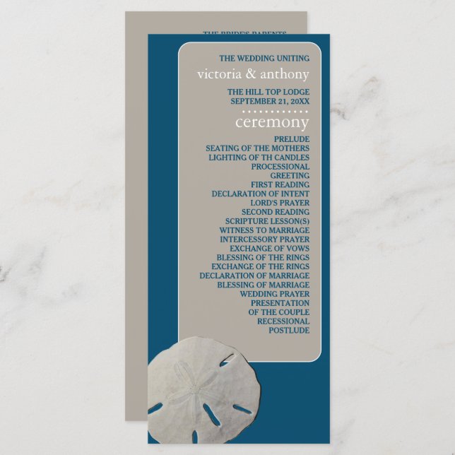 Sand dollar, Ocean Blue Beach Wedding Programme (Front/Back)