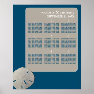 Sand dollar, Ocean Blue Beach Wedding Table Plan Poster