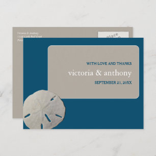 Sand dollar, Ocean Blue Beach Wedding Thank You Postcard