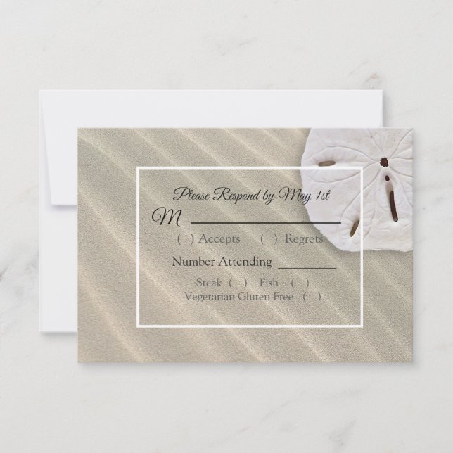 Sand Dollar Oceanic Wedding RSVP card (Front)