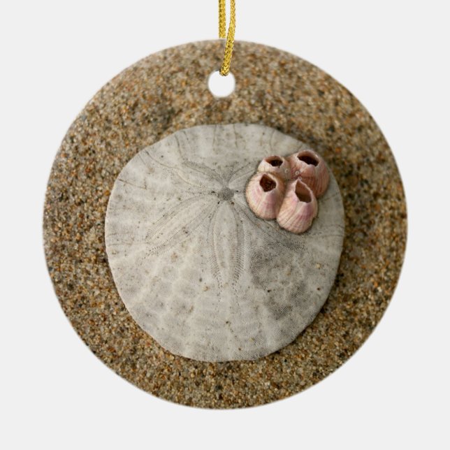 Sand Dollar on Beach Ceramic Tree Decoration (Front)