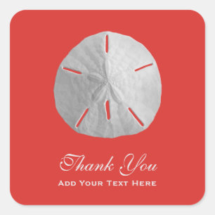 Sand Dollar on Red Thank You Square Sticker