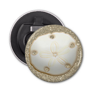 Sand dollar on sparkly gold look beach sand bottle opener