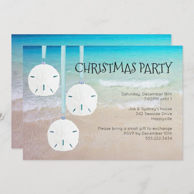 Sand Dollar Ornaments Christmas Party Beach Invitation (Front/Back)