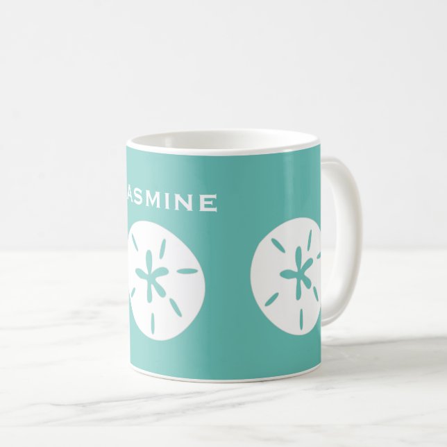 Sand dollar pattern beach theme personalise coffee mug (Front Right)