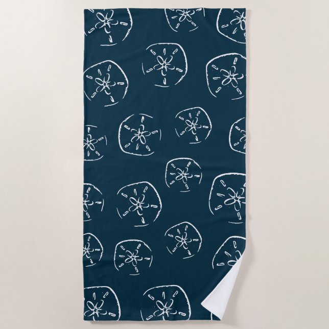 Sand Dollar Pattern Drawing Ocean Blue Beach Towel (Front)