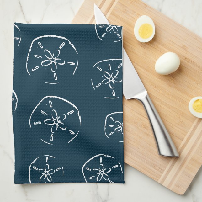 Sand Dollar Pattern Drawing Ocean Blue Tea Towel (Quarter Fold)