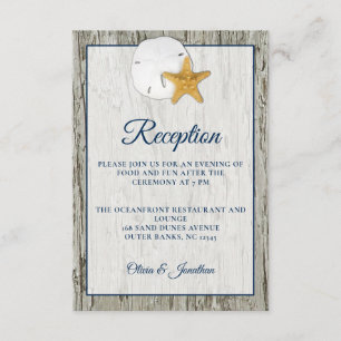 Sand Dollar Rustic Beach Wood Wedding Reception En Enclosure Card