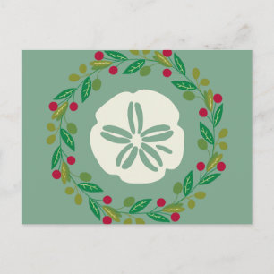 Sand Dollar Seashell Christmas Wreath Holiday Postcard