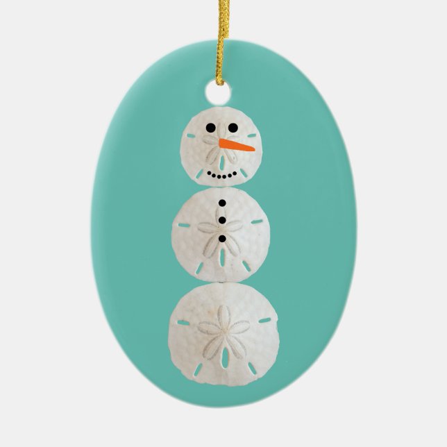 Sand Dollar Snowman Ceramic Tree Decoration (Front)